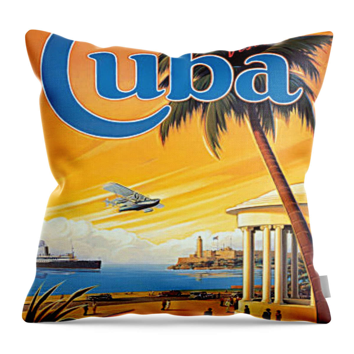 Travel Throw Pillow featuring the digital art Pan Am Cuba by John Madison
