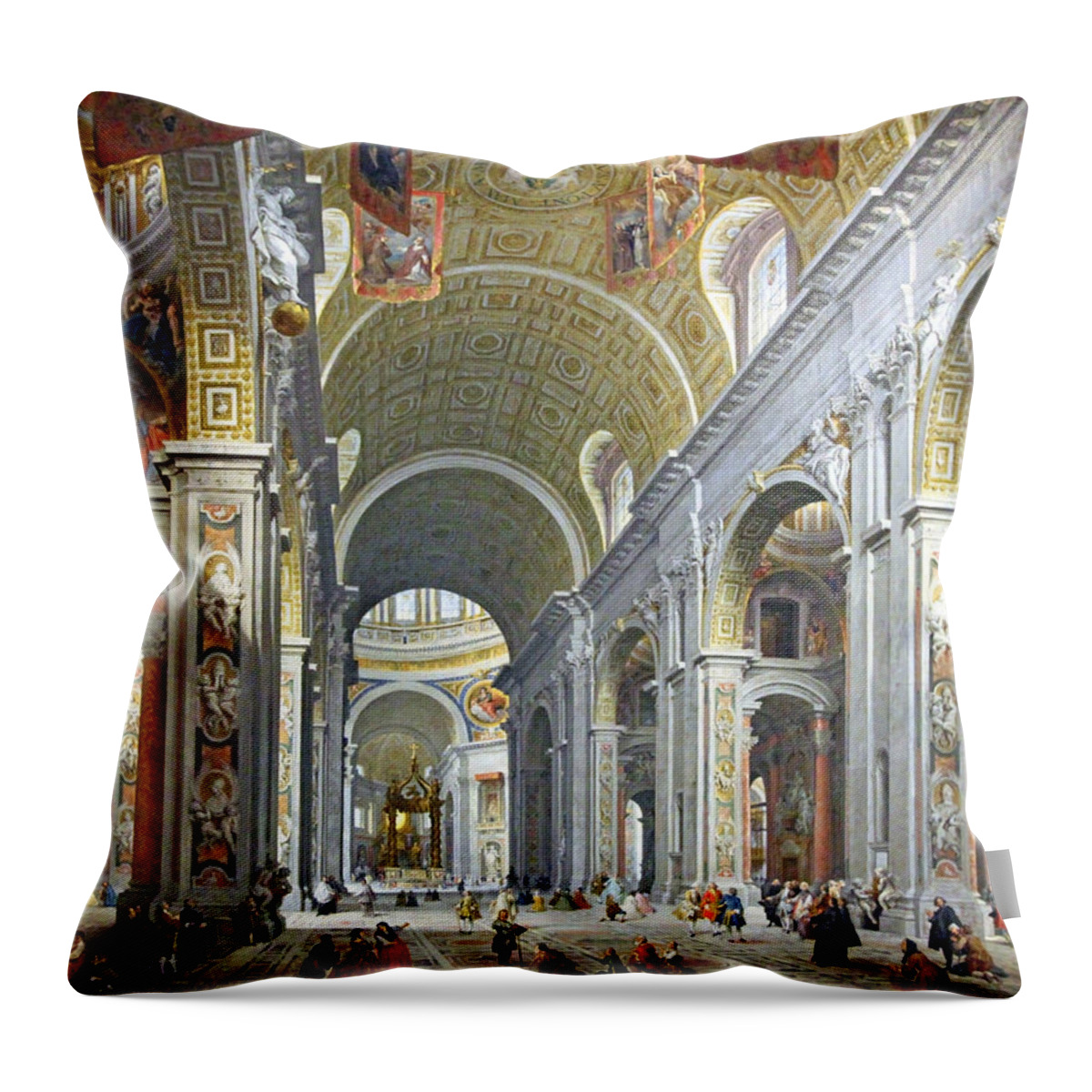 Interior Throw Pillow featuring the photograph Panini's Interior Of Saint Peter's In Rome by Cora Wandel