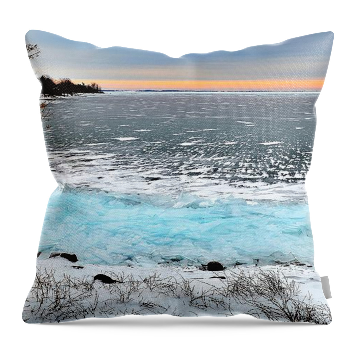 Ice Throw Pillow featuring the photograph Panorama Freeze - Horsey Bay - Kingston - Canada by Jeremy Hall