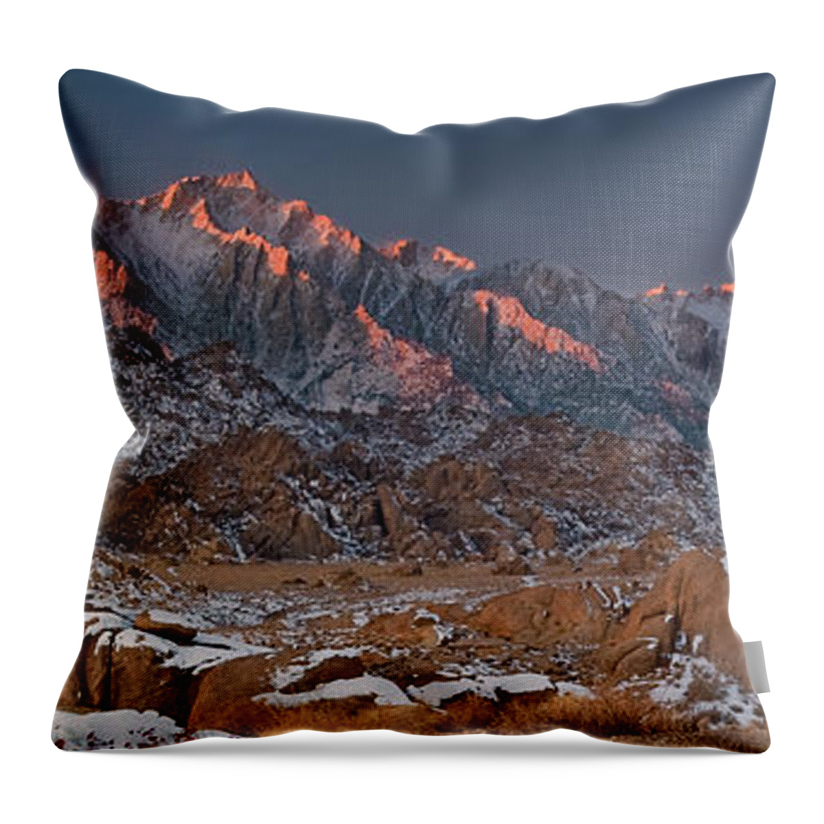 North America Scenic Throw Pillow featuring the photograph panorama winter alabama hills eastern sierras CA by Dave Welling