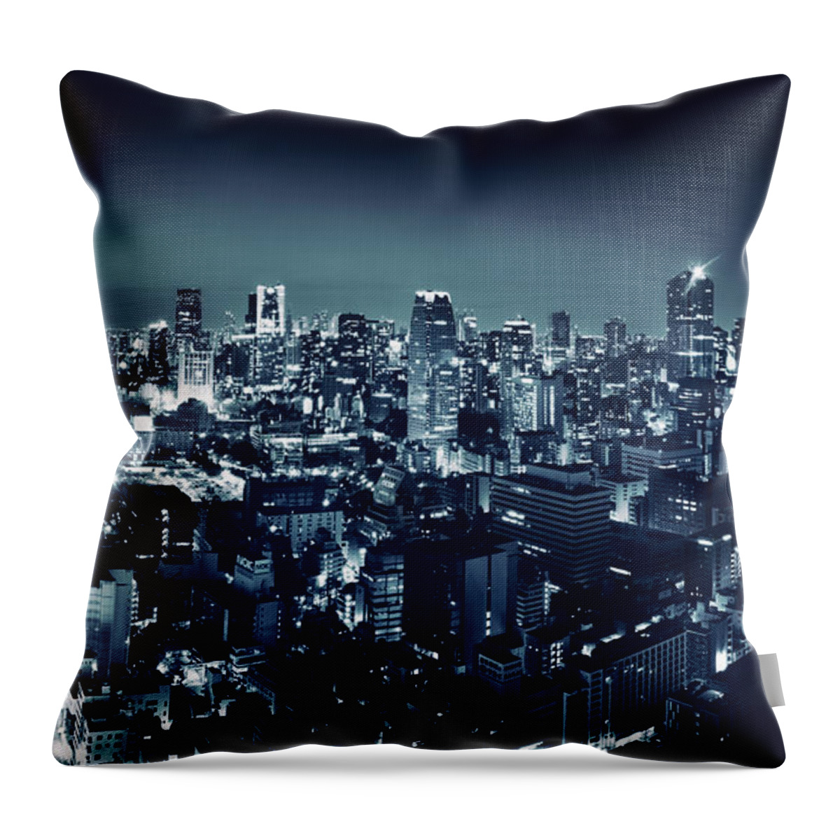 Tokyo Throw Pillow featuring the photograph Panoramic city scenery of Tokyo and Tokyo tower Black and white by Maxim Images Exquisite Prints