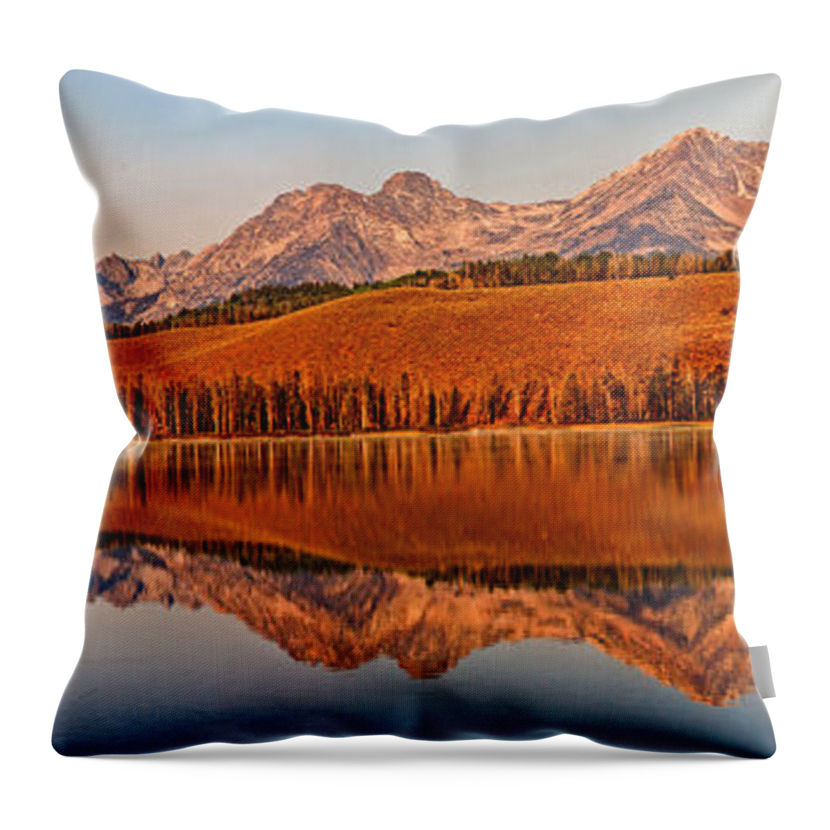 Rocky Mountains Throw Pillow featuring the photograph Panoramic Of Little Redfish Lake by Robert Bales