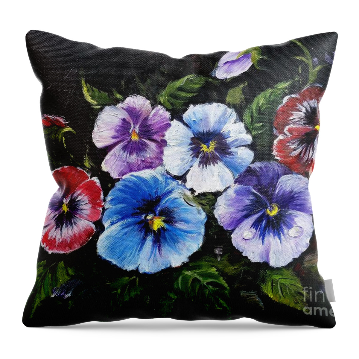 Pansies Flower Throw Pillow featuring the painting Pansies by Rose Wang