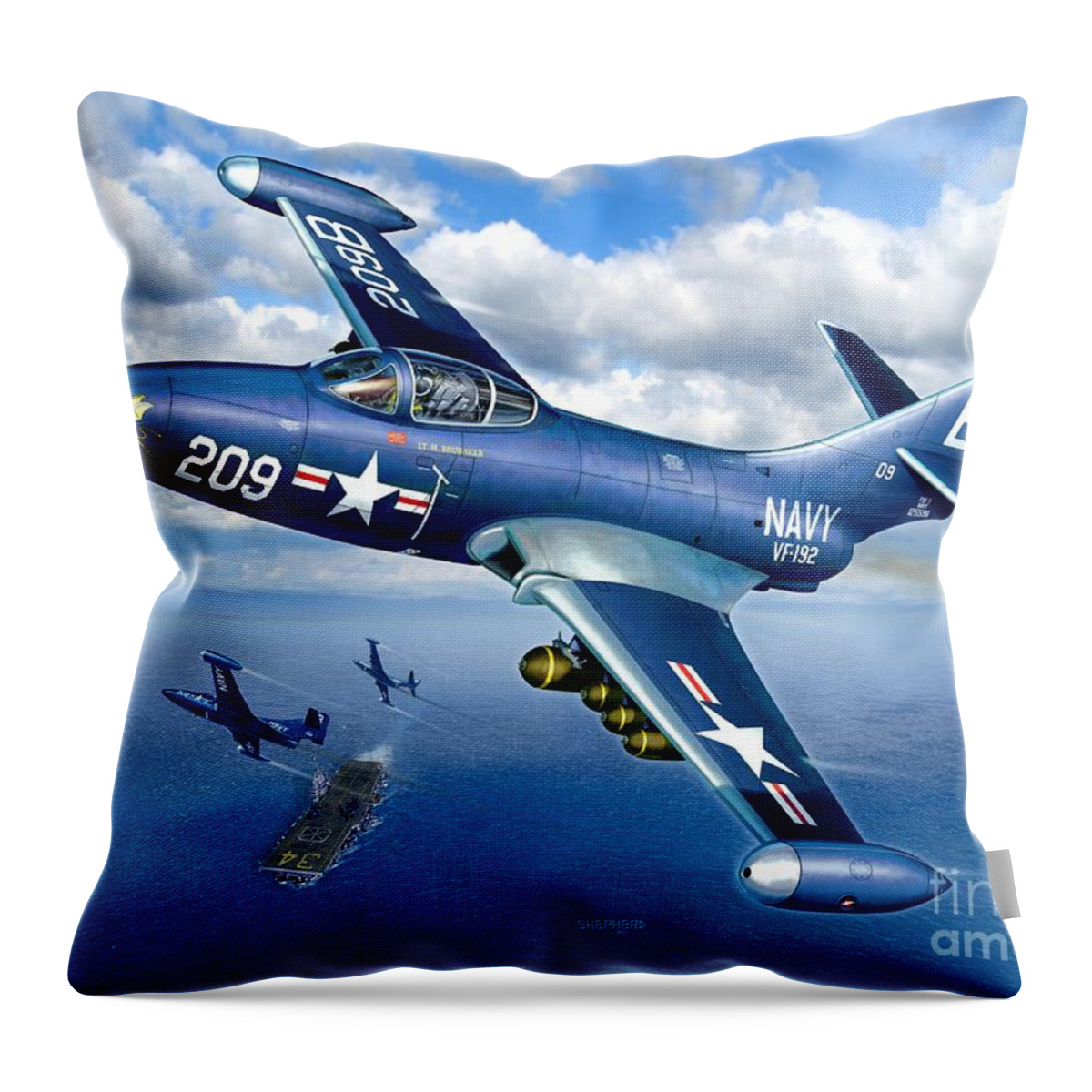 F-9f Panther Throw Pillow featuring the digital art Panther Heads Out by Stu Shepherd