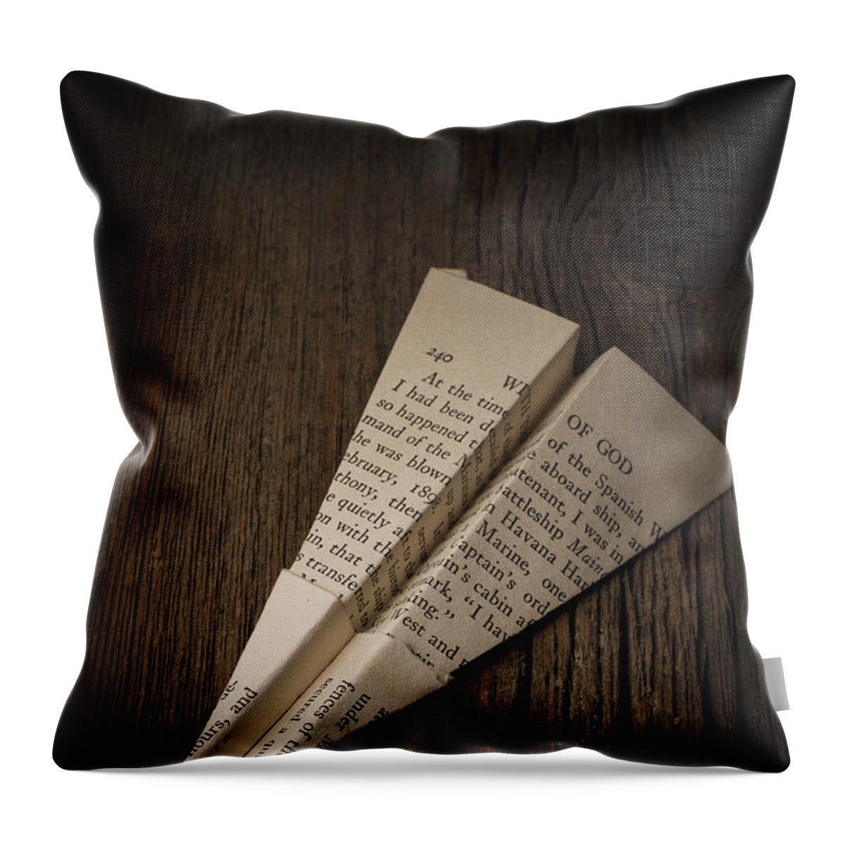 Paper Airplane Throw Pillow featuring the photograph Paper Airplane from Old Book Page by Edward Fielding