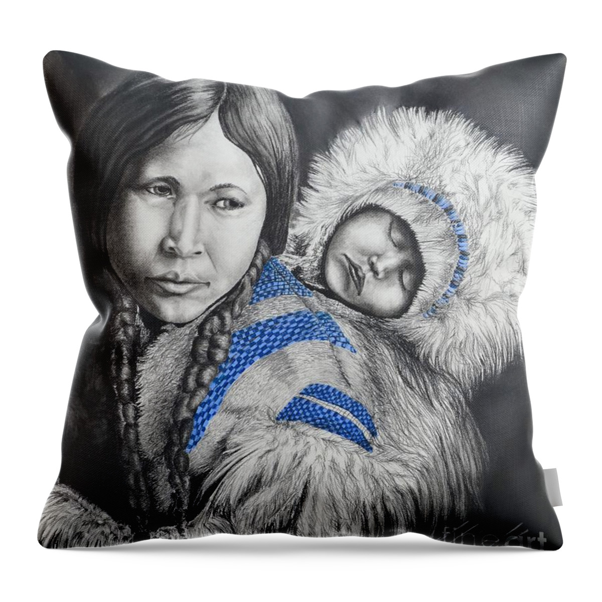 Native American Throw Pillow featuring the mixed media Papoosse by John Huntsman