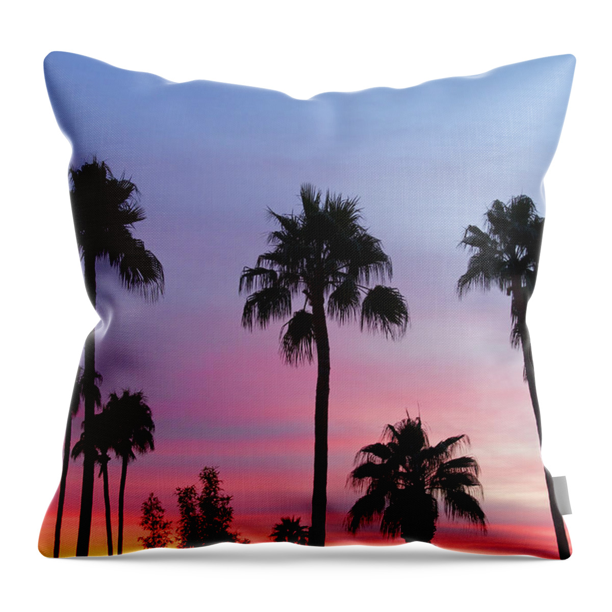 Palm Trees Throw Pillow featuring the photograph Paradise Palm Tree Sunset Sky by James BO Insogna