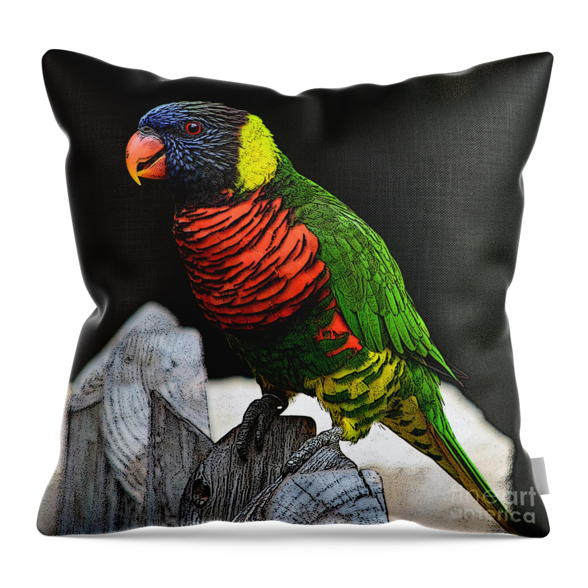 Parakeet Throw Pillow featuring the digital art Parakeet Vibrant Colorful Profile Poster Edges Digital Art by Shawn O'Brien