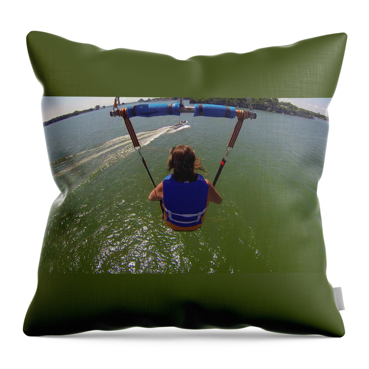 Parasailing Throw Pillow featuring the photograph Parasailing view by Kevin Cable