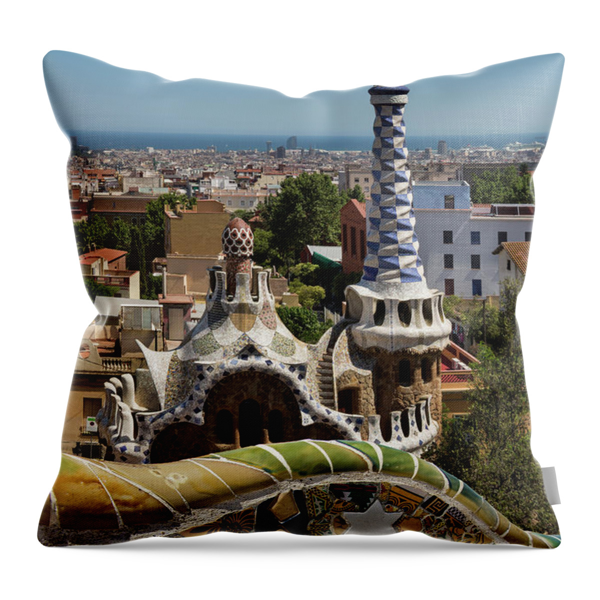 Catalonia Throw Pillow featuring the photograph Parc Guell - Barcelona - Spain by Steve Allen