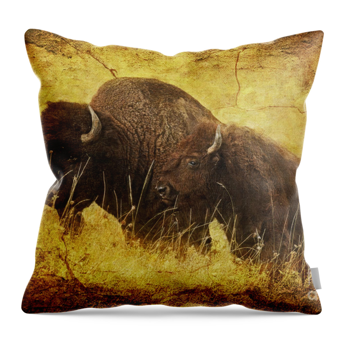 Bison Throw Pillow featuring the digital art Parent and Child - American Bison by Lianne Schneider