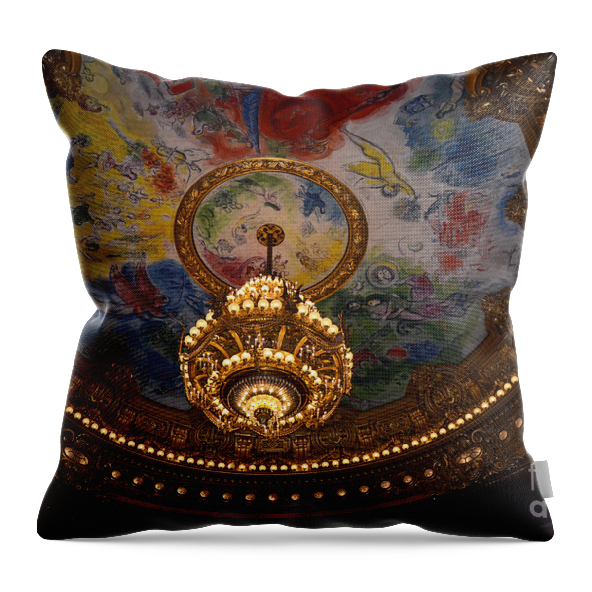 Paris Throw Pillow featuring the photograph Paris Opera des Garnier Ornate Ceiling Architecture and Opera House Chandelier Ceiling by Kathy Fornal
