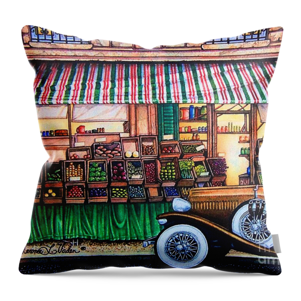  Throw Pillow featuring the painting Paris Street Market by JL Vaden