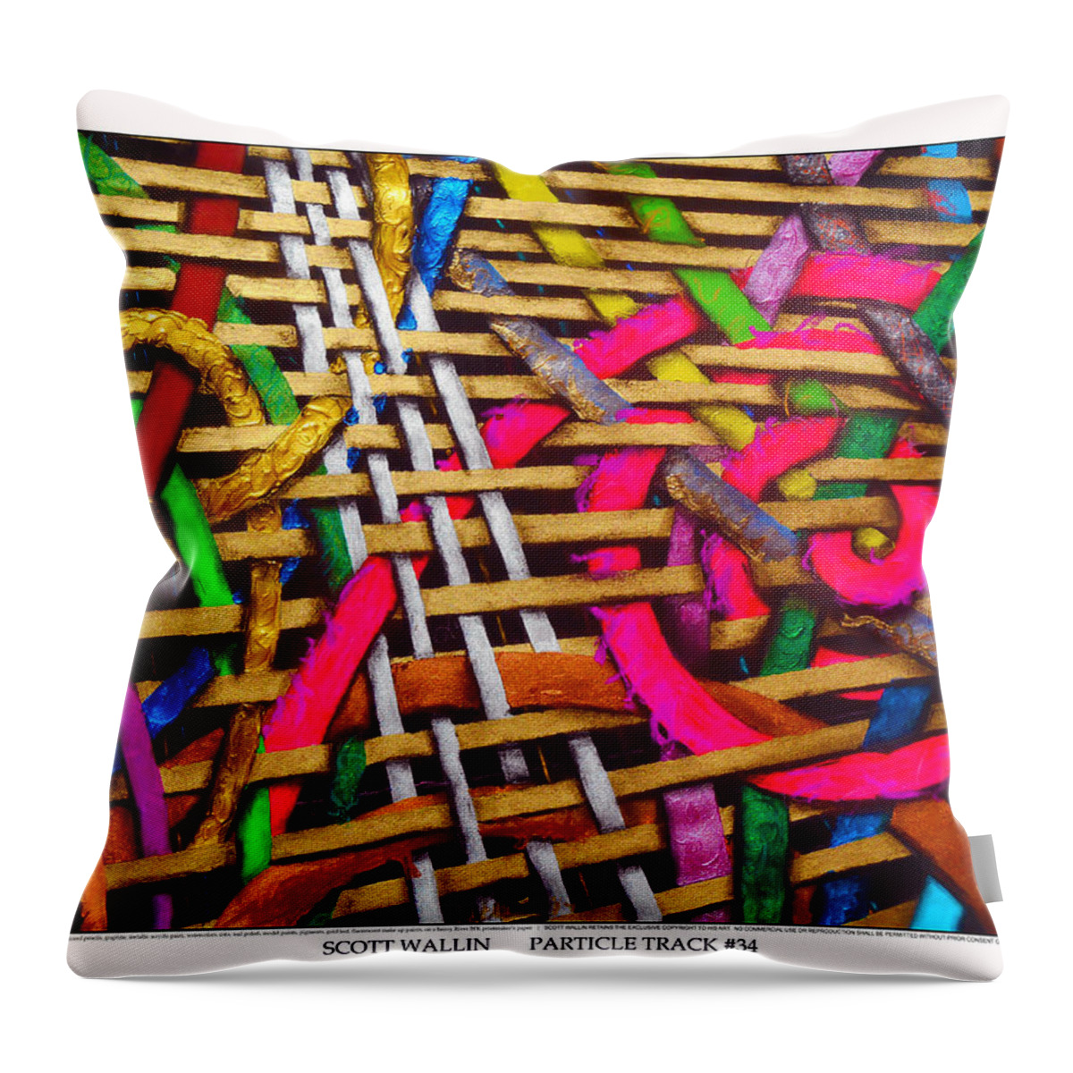 Brilliant Color Abstraction Throw Pillow featuring the painting Particle Track Thirty-four by Scott Wallin
