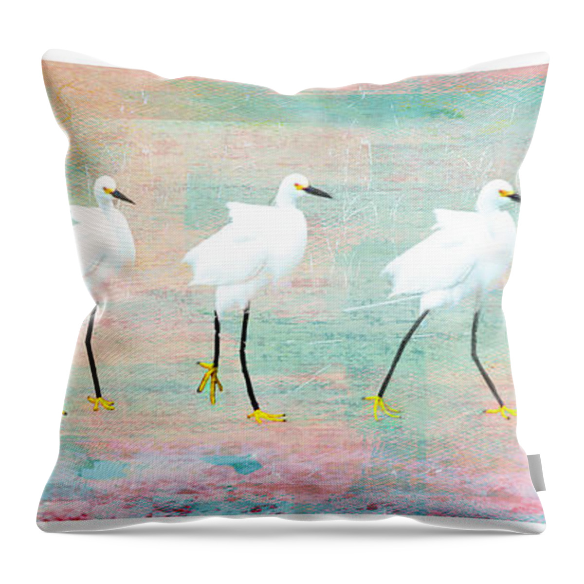 Egrets Throw Pillow featuring the digital art Party Egrets by Jennie Breeze