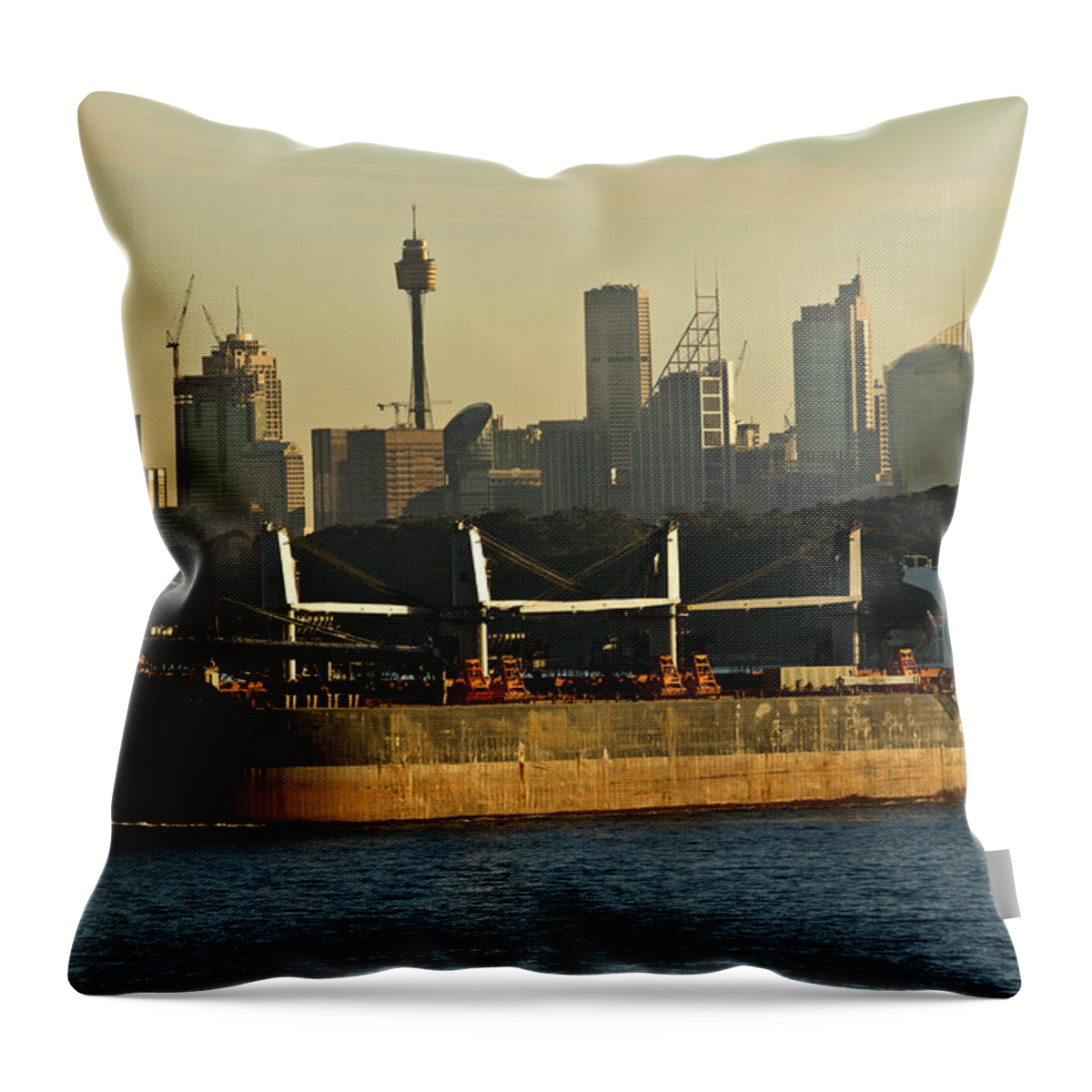 Sunset Throw Pillow featuring the photograph Passing Sydney in the sunset by Miroslava Jurcik