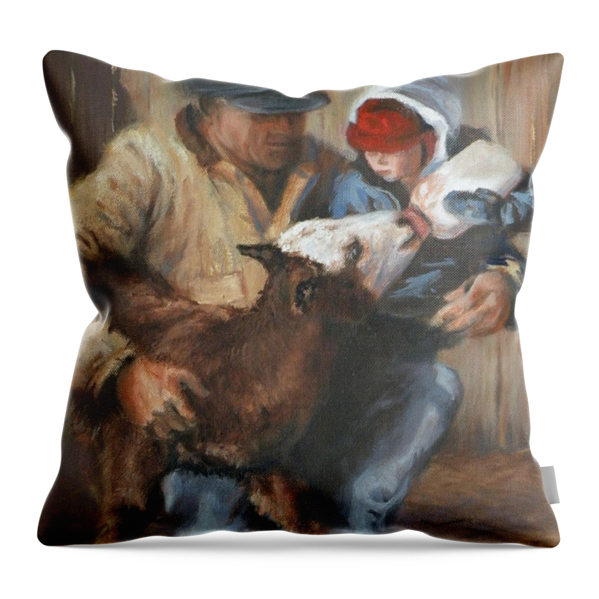 Ranching Throw Pillow featuring the painting Passing the Torch by Mia DeLode
