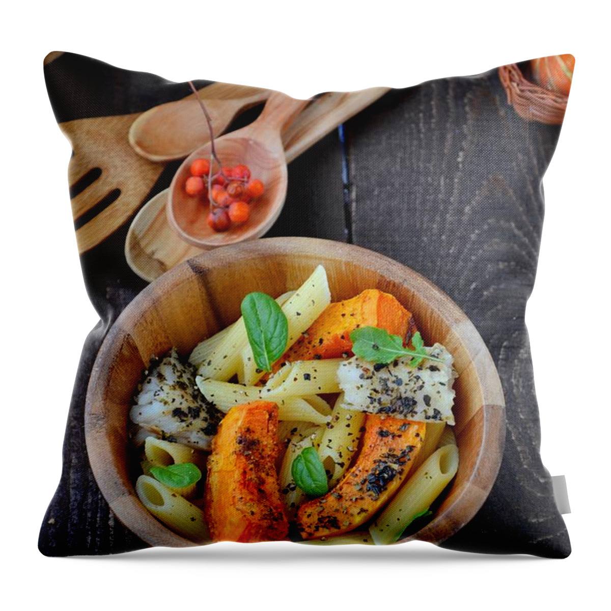 Spoon Throw Pillow featuring the photograph Pasta With Pumpkin by Zoryana Ivchenko
