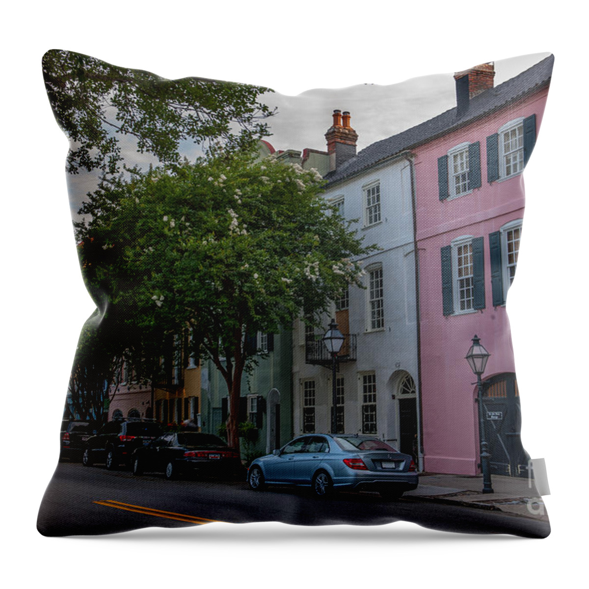 Rainbow Row House Throw Pillow featuring the photograph Pastel and Pale-Colored Houses by Dale Powell