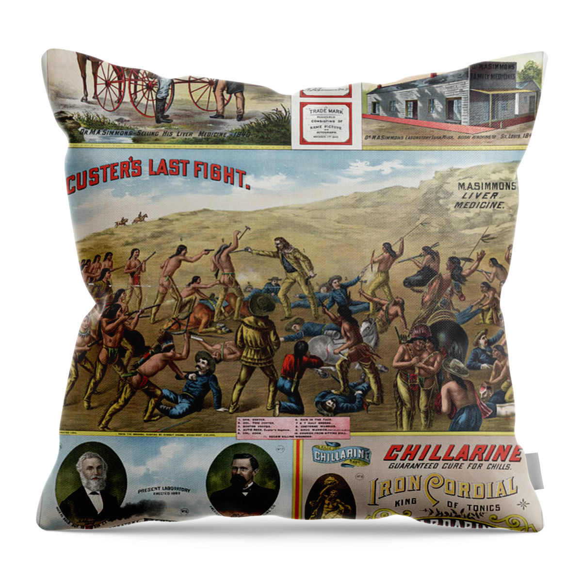 1886 Throw Pillow featuring the drawing Patent Medicine, 1886 by Granger