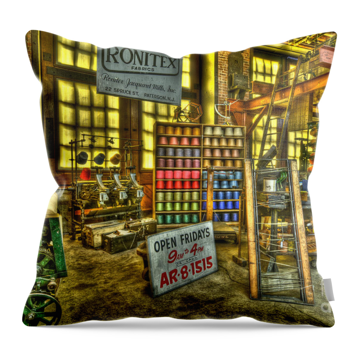 Paterson Throw Pillow featuring the photograph Paterson Silk Mill by Anthony Sacco