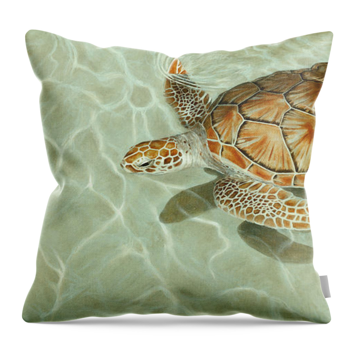 Sea Throw Pillow featuring the painting Patterns in Motion - Portrait of a Sea Turtle by Dreyer Wildlife Print Collections 