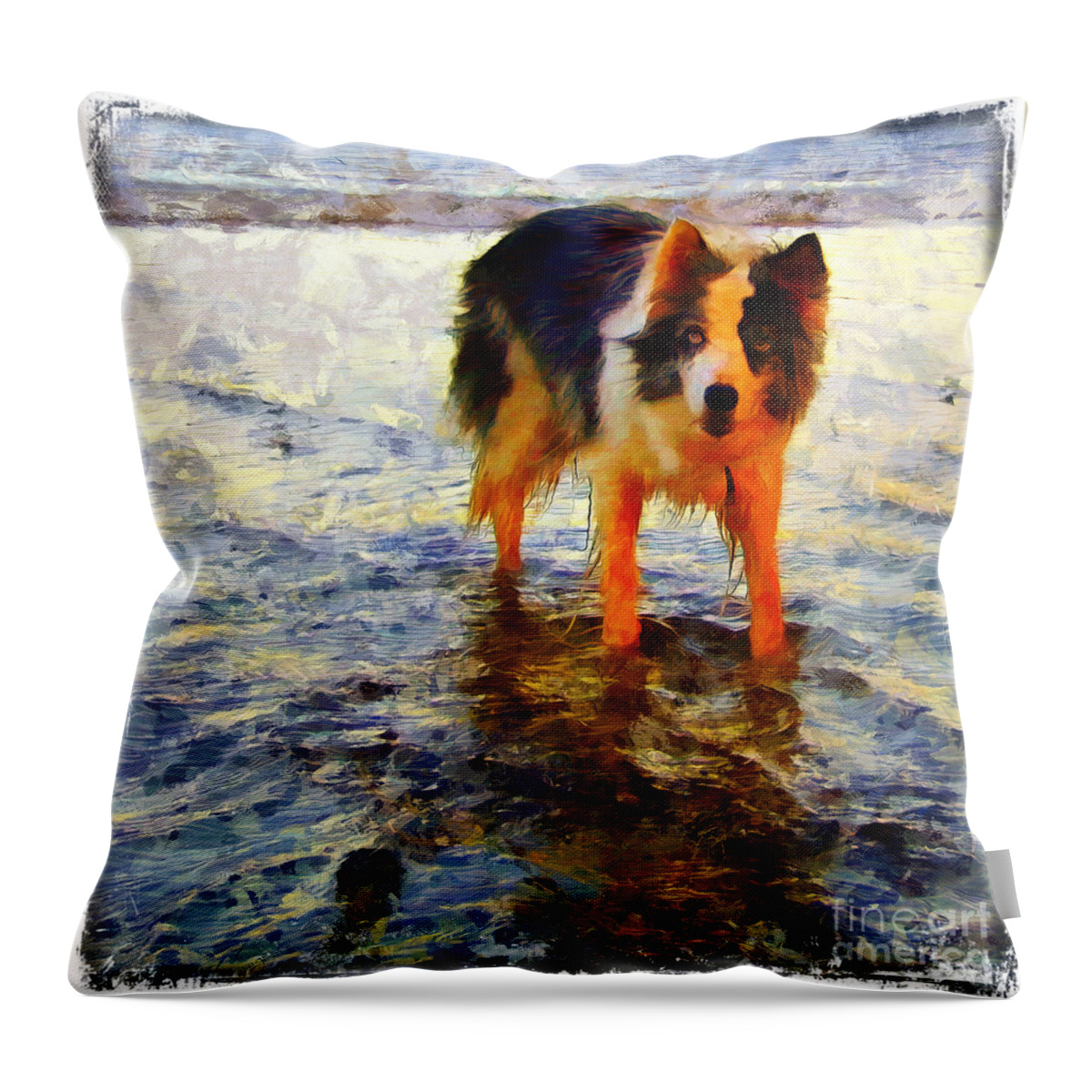 Digital Throw Pillow featuring the painting Paws for thought by Vix Edwards