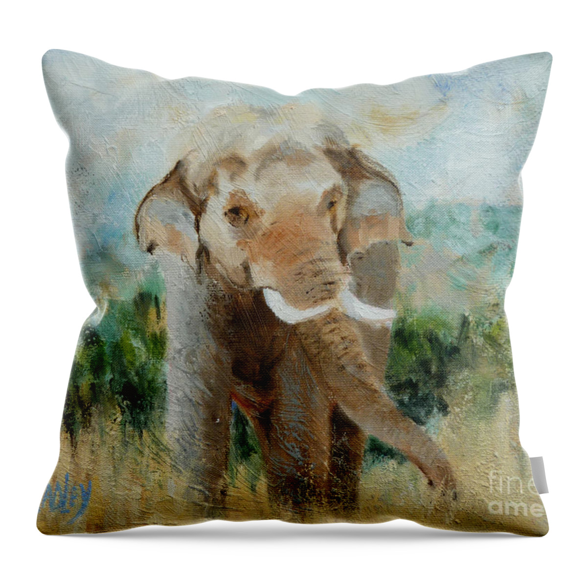 Elephant Elephants Wildlife Sanctuary Animal Animals African Asian Prince Chang Dee Performing Animal Welfare Society Throw Pillow featuring the painting Peace for Prince by Ann Radley