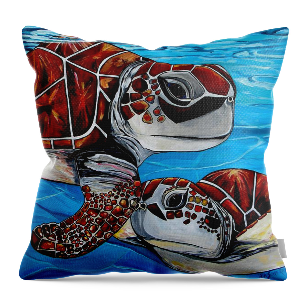 Turtles Throw Pillow featuring the painting Peace Love And Turtles by Patti Schermerhorn