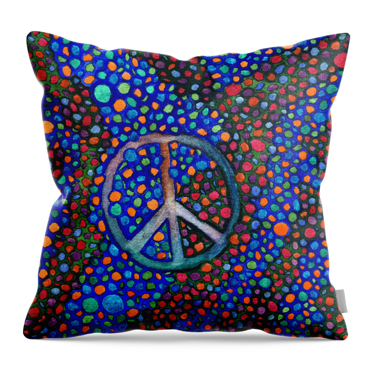 Abstract. Colorful Throw Pillow featuring the painting Peace Sign by Janice Dunbar