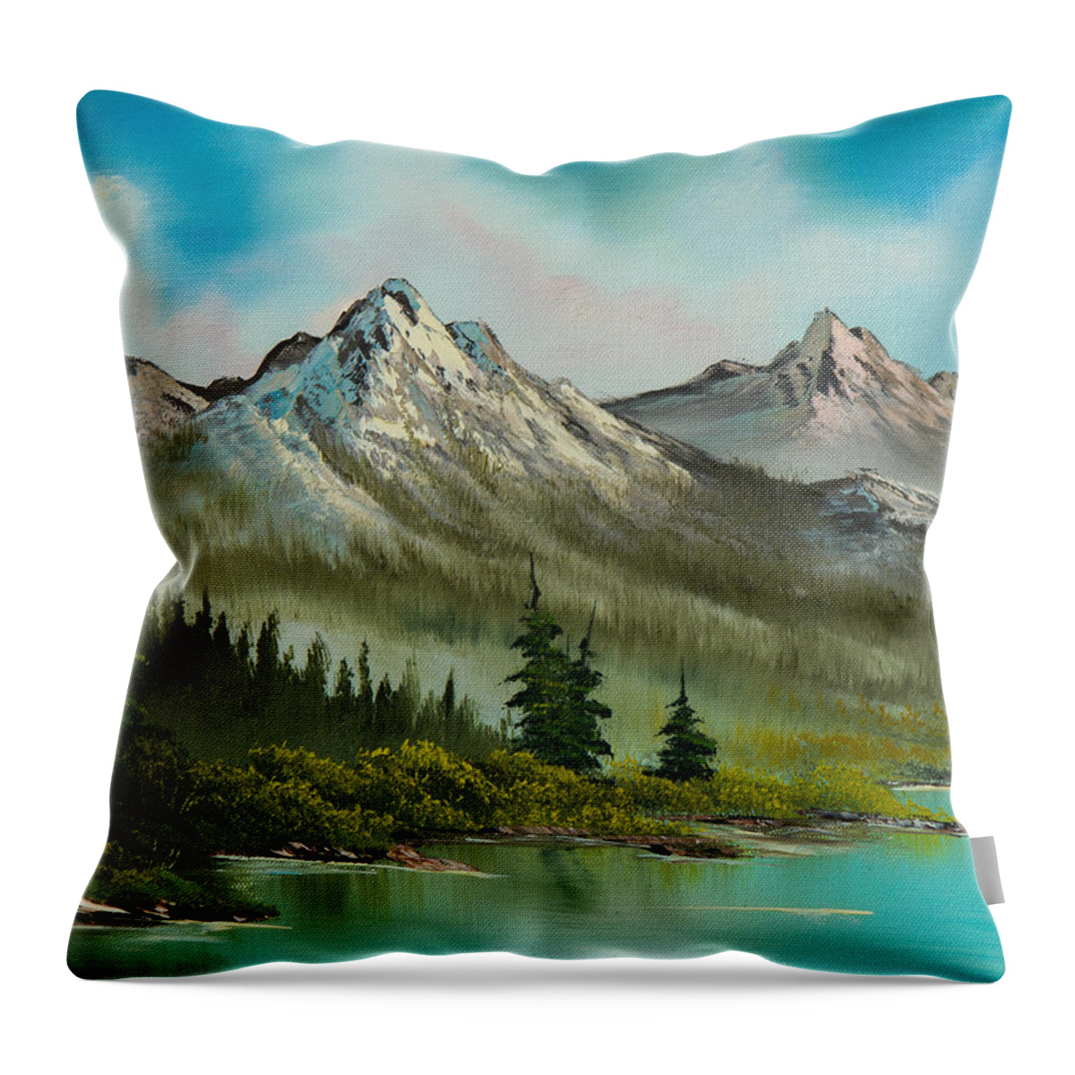 Landscape Throw Pillow featuring the painting Peaceful Pines by Chris Steele