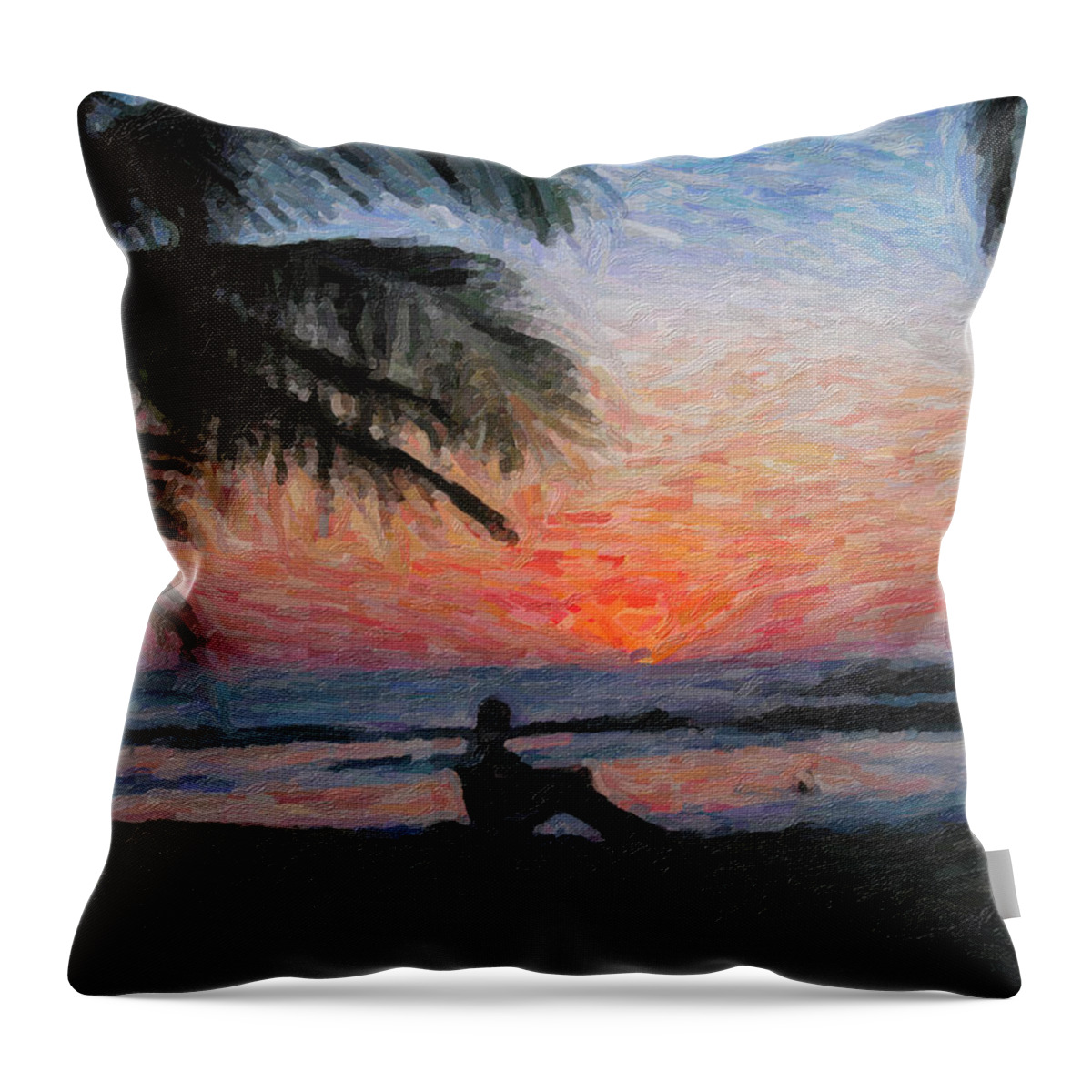 Sunset Throw Pillow featuring the painting Peaceful Sunset by David Gleeson