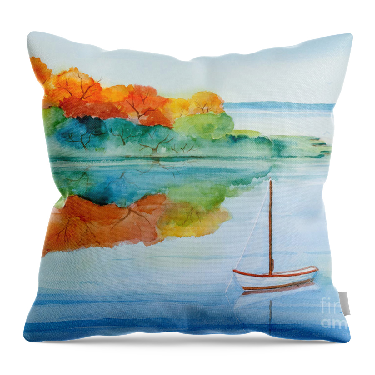 Peacefully Waiting Throw Pillow featuring the painting Peacefully Waiting Watercolor by Michelle Constantine