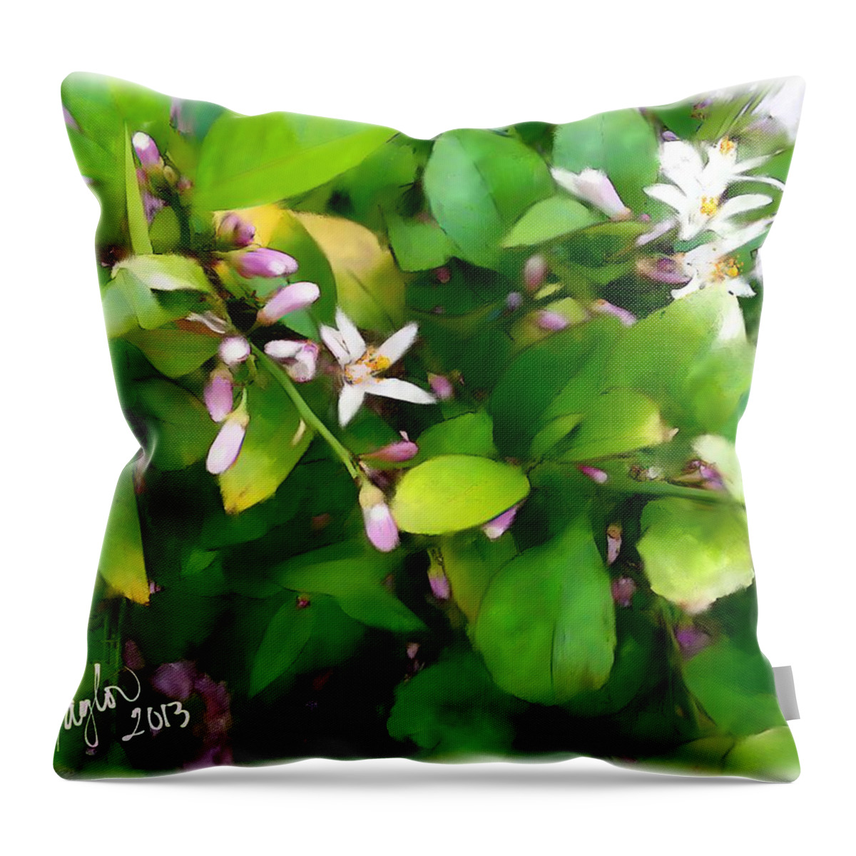 Peach Blossom Throw Pillow featuring the digital art Peach Blossoms by Colleen Taylor
