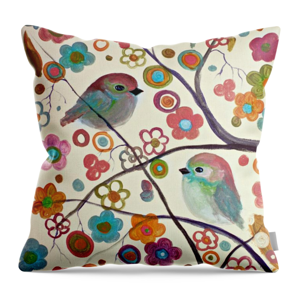 Birds Throw Pillow featuring the painting Peaches and Cherry Blossoms by Alma Yamazaki