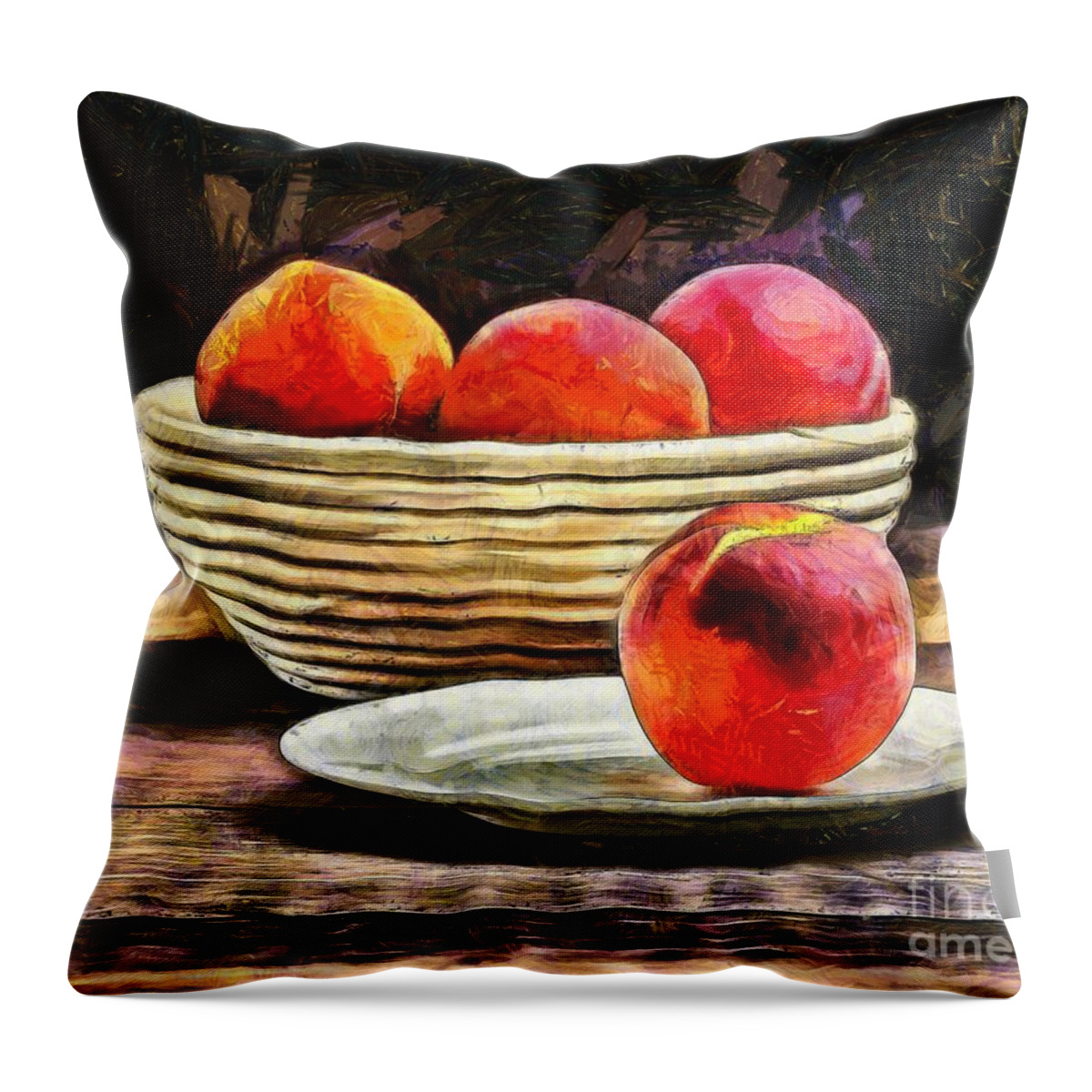 Van Throw Pillow featuring the photograph Peaches Still Life by Edward Fielding