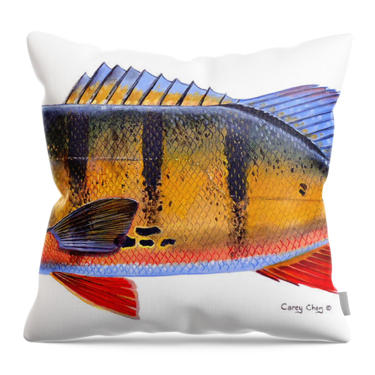Peacock Bass Throw Pillow featuring the painting Peacock Bass by Carey Chen
