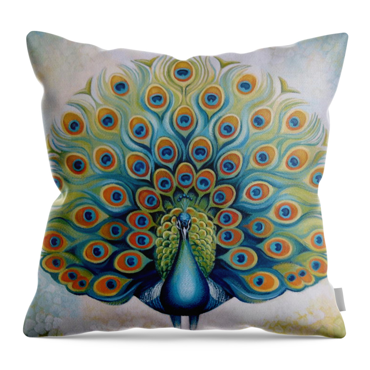 Peacock Throw Pillow featuring the painting Peacock by Elena Oleniuc