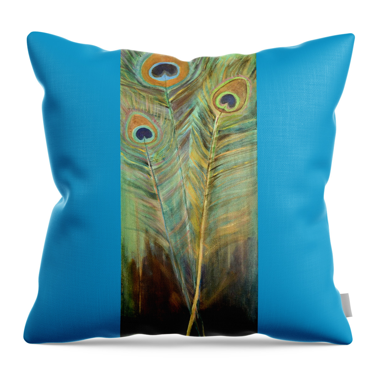 Peacock Throw Pillow featuring the painting Peacock Feathers by Carol Oufnac Mahan