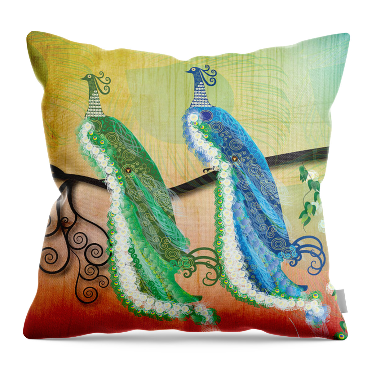 Swirls Throw Pillow featuring the digital art Peacock Love by Kim Prowse