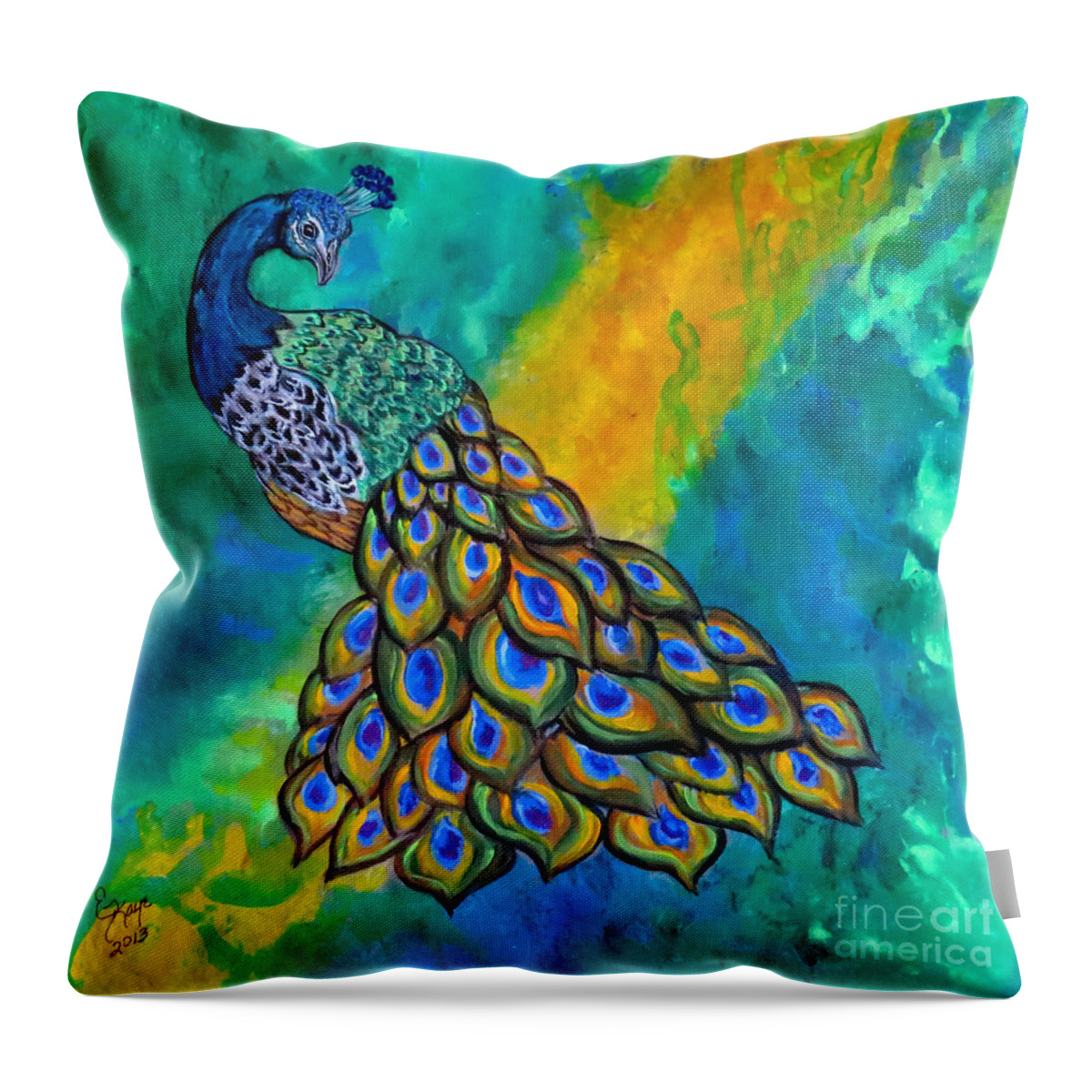 Peacock Throw Pillow featuring the painting Peacock Waltz II by Ella Kaye Dickey