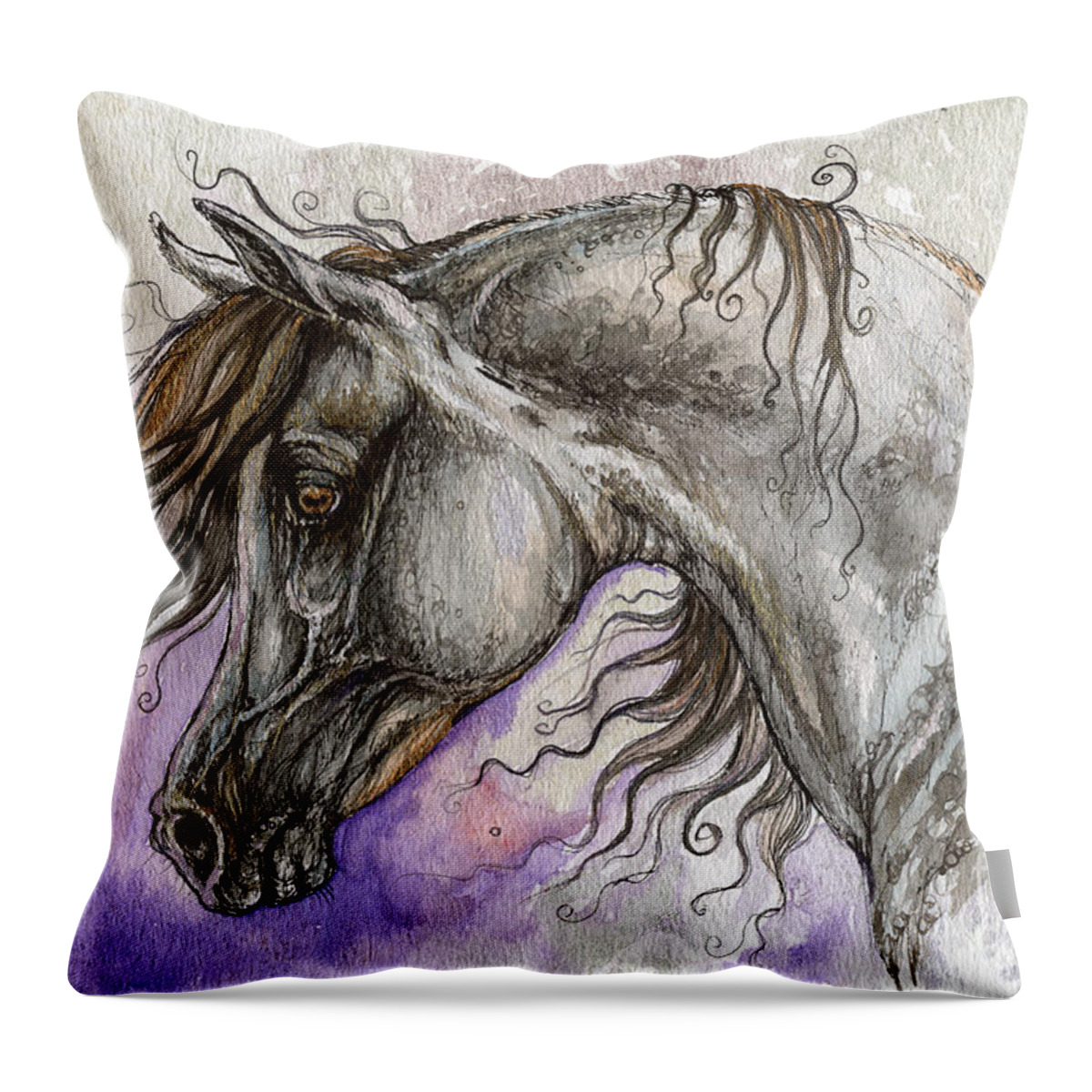 Horse Throw Pillow featuring the painting Pearl arabian horse by Ang El
