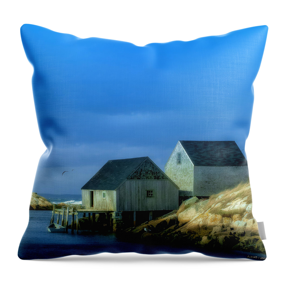 Peggy's Cove Throw Pillow featuring the photograph Peggy's Cove Fishing Shacks by Ken Morris