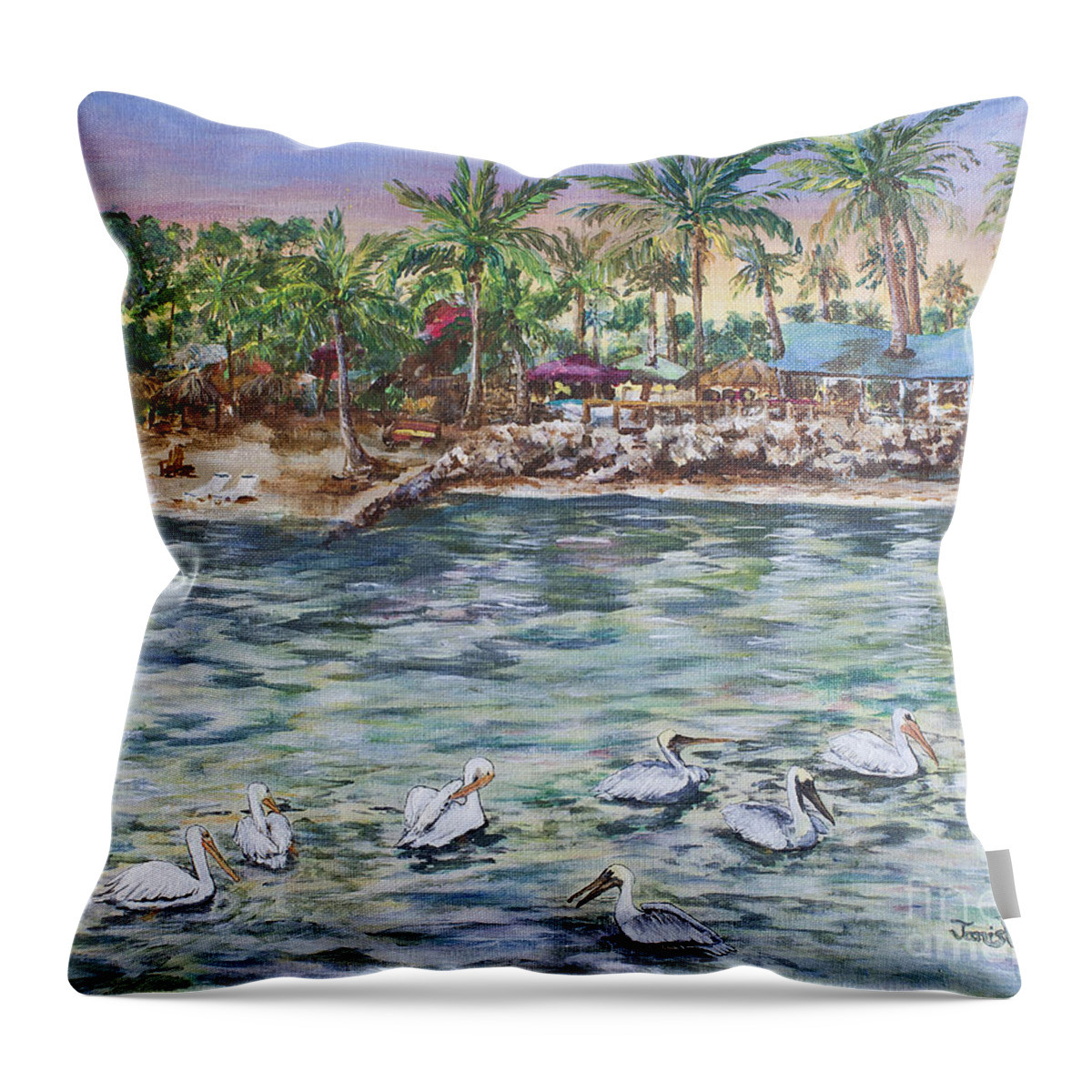 Pelican Throw Pillow featuring the painting Pelican Medley by Janis Lee Colon