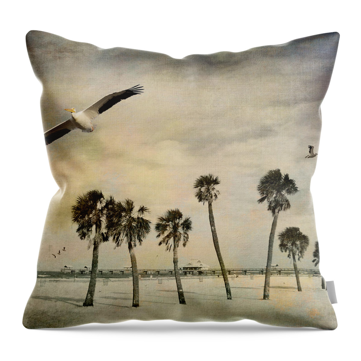 Clearwater Throw Pillow featuring the photograph Pelicans in Flight by Sandra Selle Rodriguez