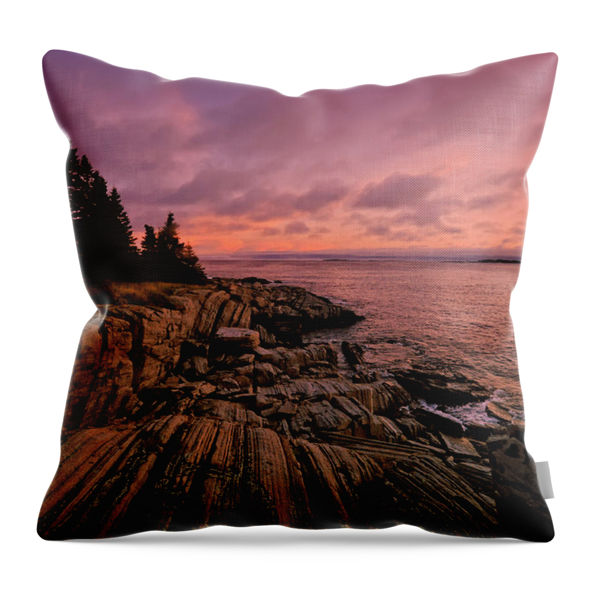 Pemaquid Point Throw Pillow featuring the photograph Pemaquid Point Sunset by Mitchell R Grosky