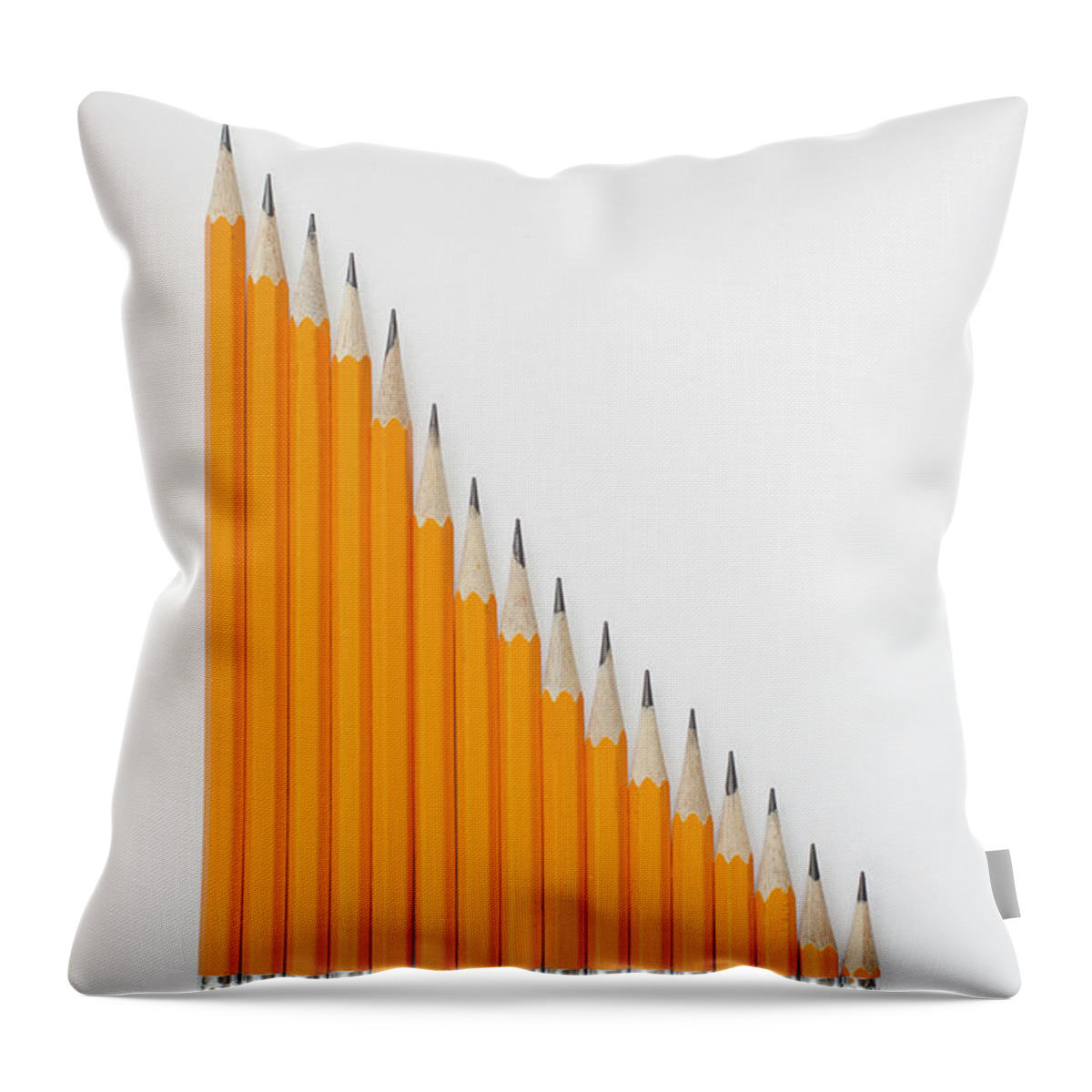 White Background Throw Pillow featuring the photograph Pencils Sharpened Into Declining Scale by Chris Parsons