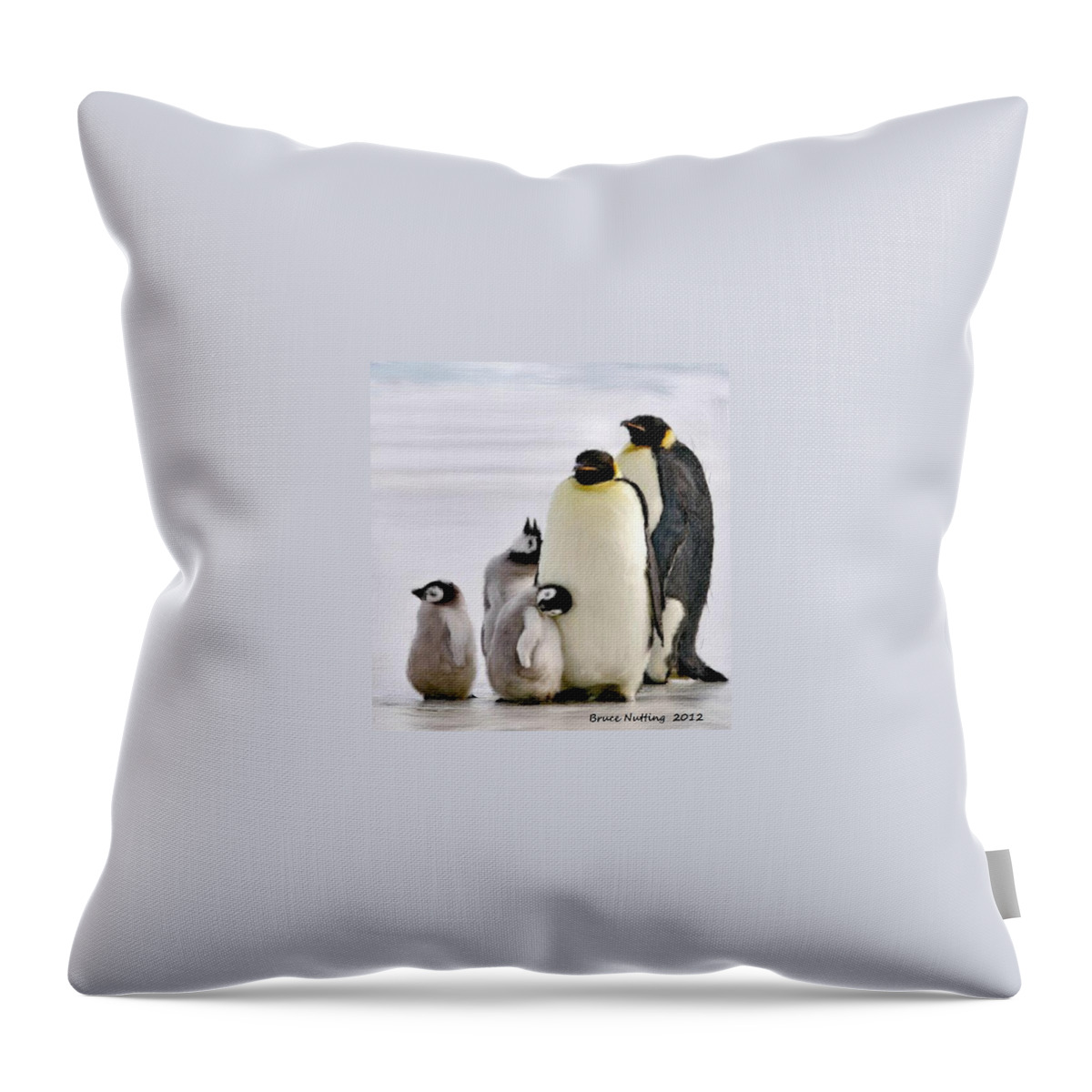 Penguin Throw Pillow featuring the painting Penguin Family by Bruce Nutting