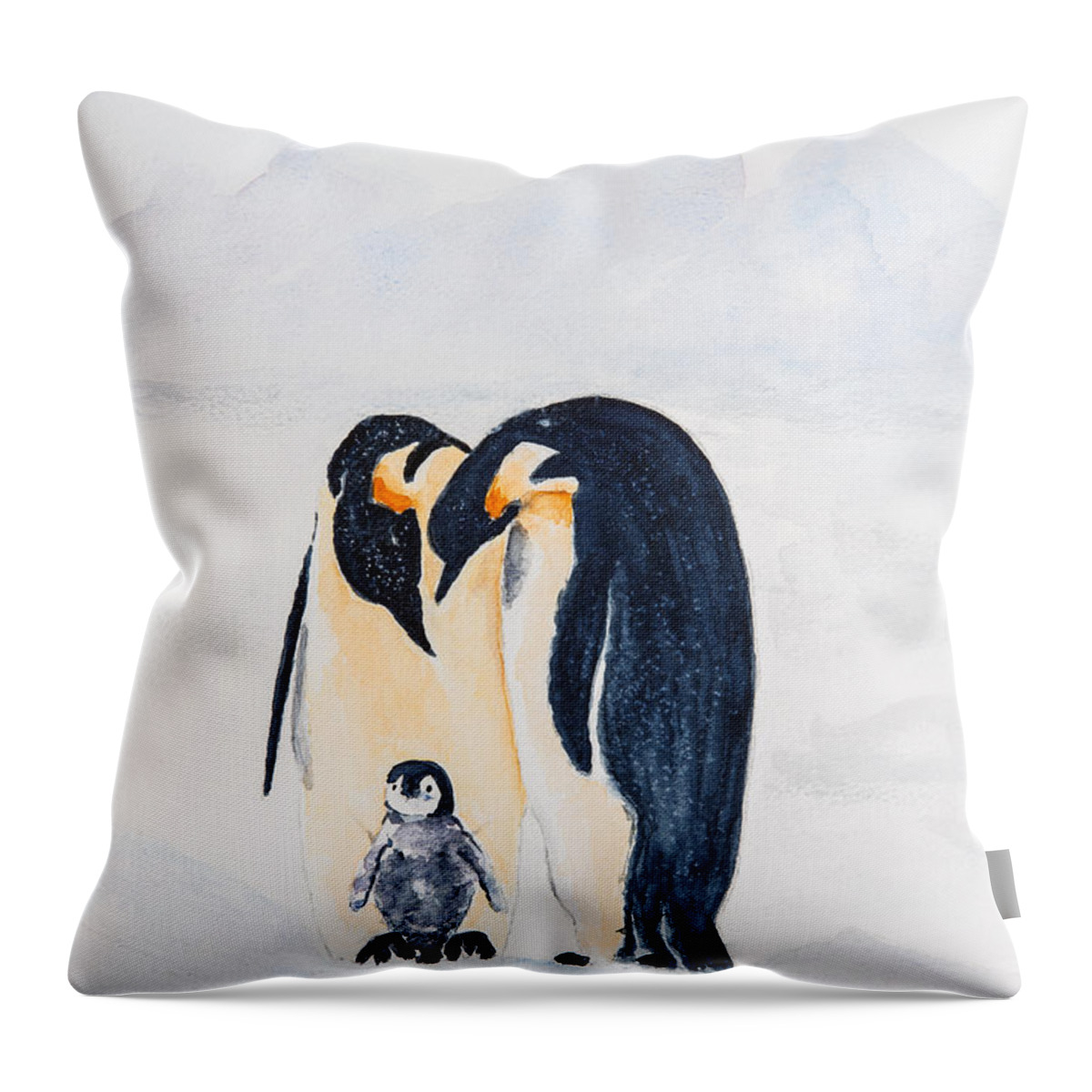 Birds Penguins Throw Pillow featuring the painting Penguin Family by Elvira Ingram