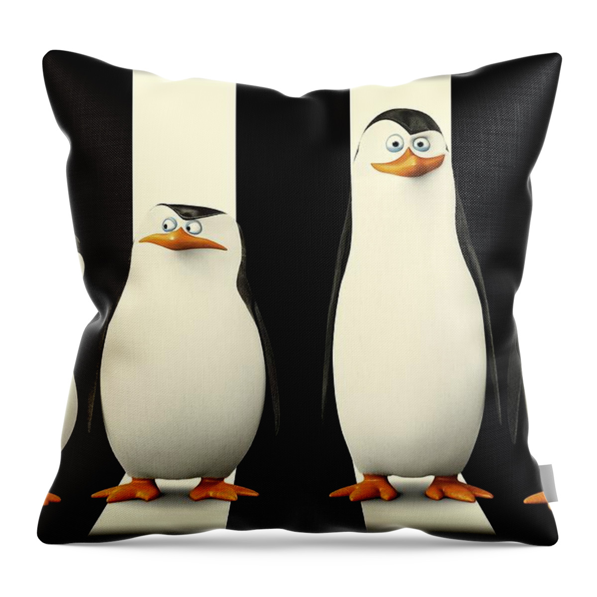 Penguins Of Madagascar Throw Pillow featuring the digital art Penguins of Madagascar by Movie Poster Prints